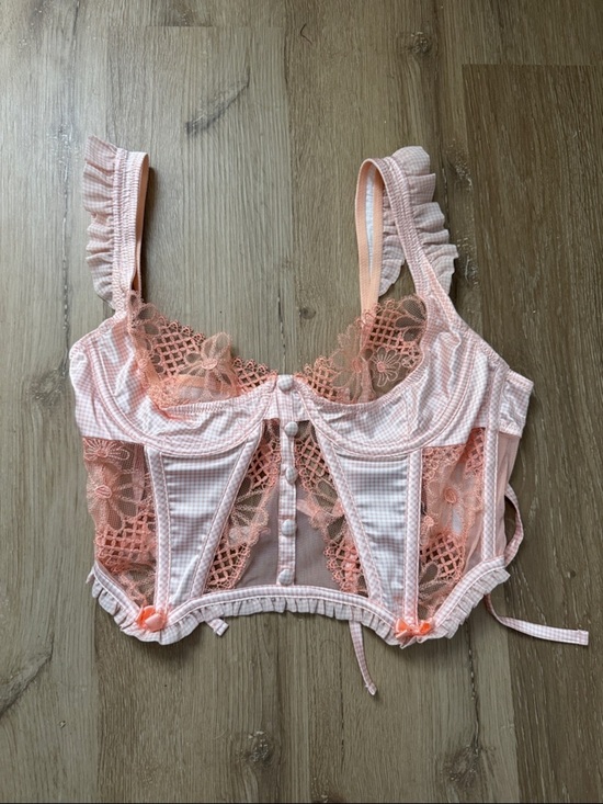 For Love And Lemons Tops - For Love & Lemons Light Pink & White Gingham Zoe Bustier Top